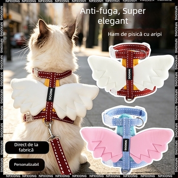 Ham pentru pisici Angel Wings, lesă în stil vestă, pentru plimbări în aer liber, anti-evadare