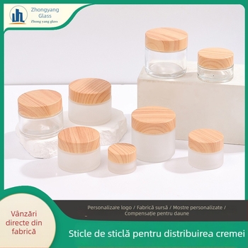 Flacon dozator din sticlă cu finisaj mat, model lemn, pentru creme de față și ochi și loțiune de corp, recipient cosmetic portabil