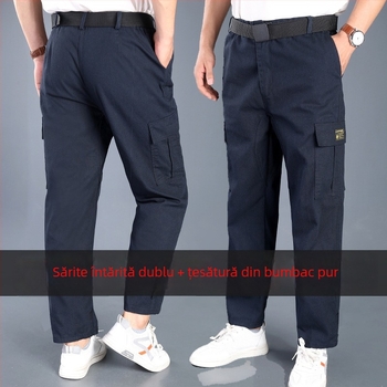 Pantaloni de lucru pentru bărbați din bumbac, cu inserție suplimentară, croi drept, lejer, durabili, pentru sudură, protecție împotriva arsurilor