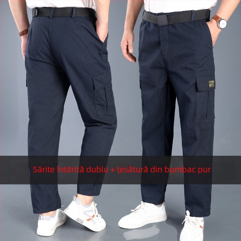 Pantaloni de lucru pentru bărbați din bumbac, cu inserție suplimentară, croi drept, lejer, durabili, pentru sudură, protecție împotriva arsurilor