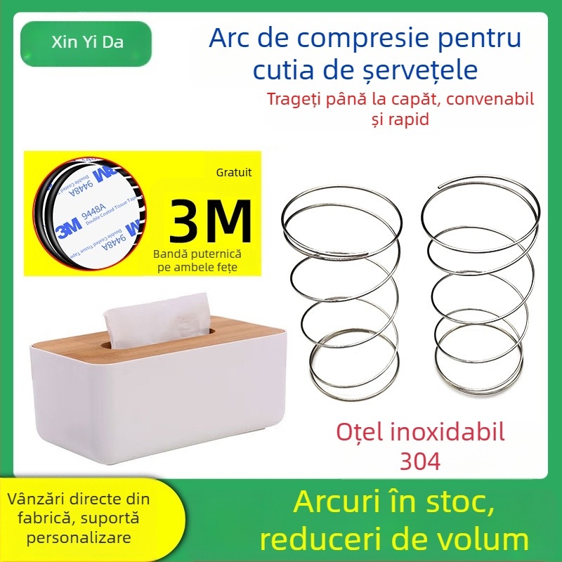 Kit pentru cutia de șervețele cu arc din oțel inoxidabil 304, ridicare automată, include bandă dublă 3M