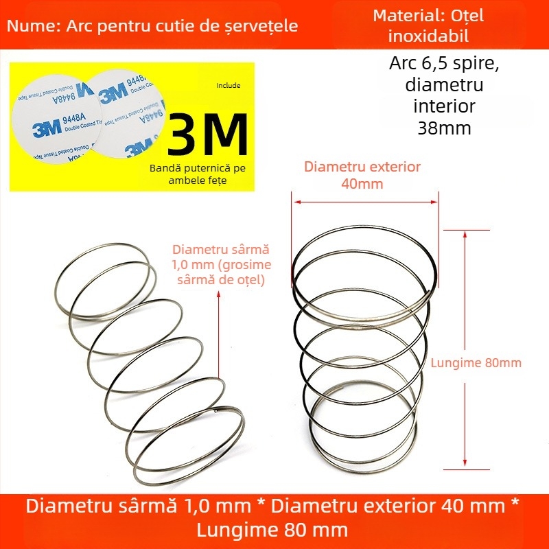 Kit pentru cutia de șervețele cu arc din oțel inoxidabil 304, ridicare automată, include bandă dublă 3M