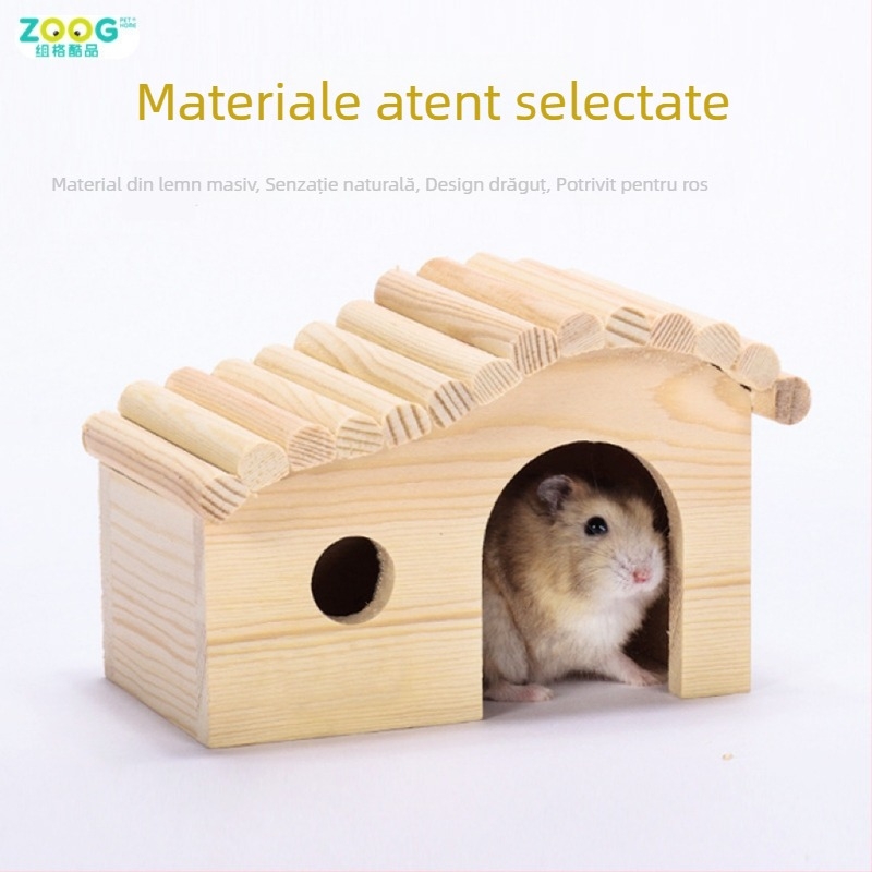Jucărie din lemn pentru hamster, casă forestieră, cuib de dormit și turn de observație