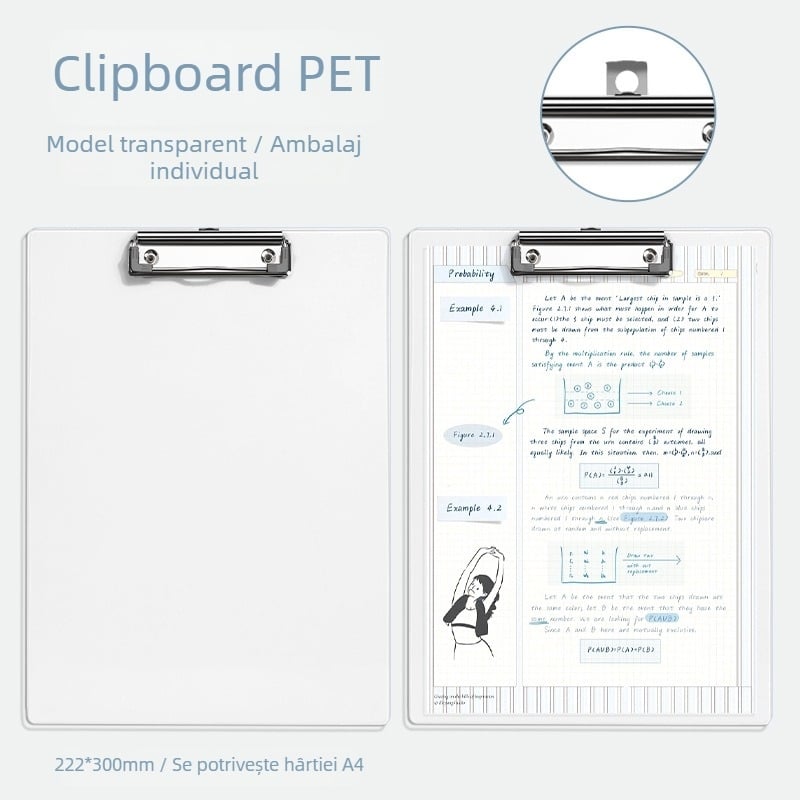 Clipboard din acrilic transparent A4 - versiune verticală, pentru documente, meniuri și notițe, design simplu