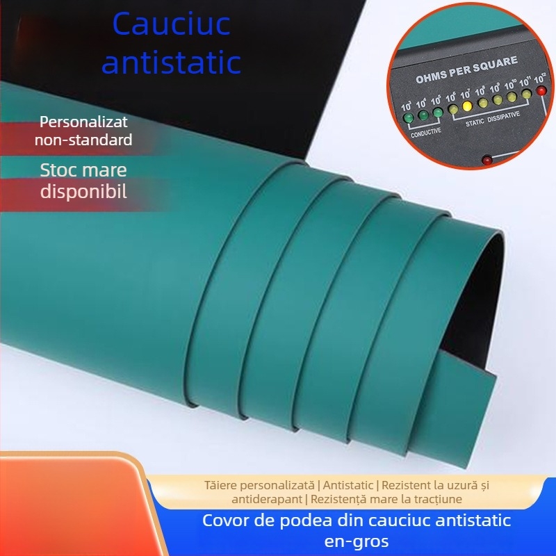 Covoraș antistat verde din cauciuc pentru mesele de laborator și pentru cele de reparații electronice