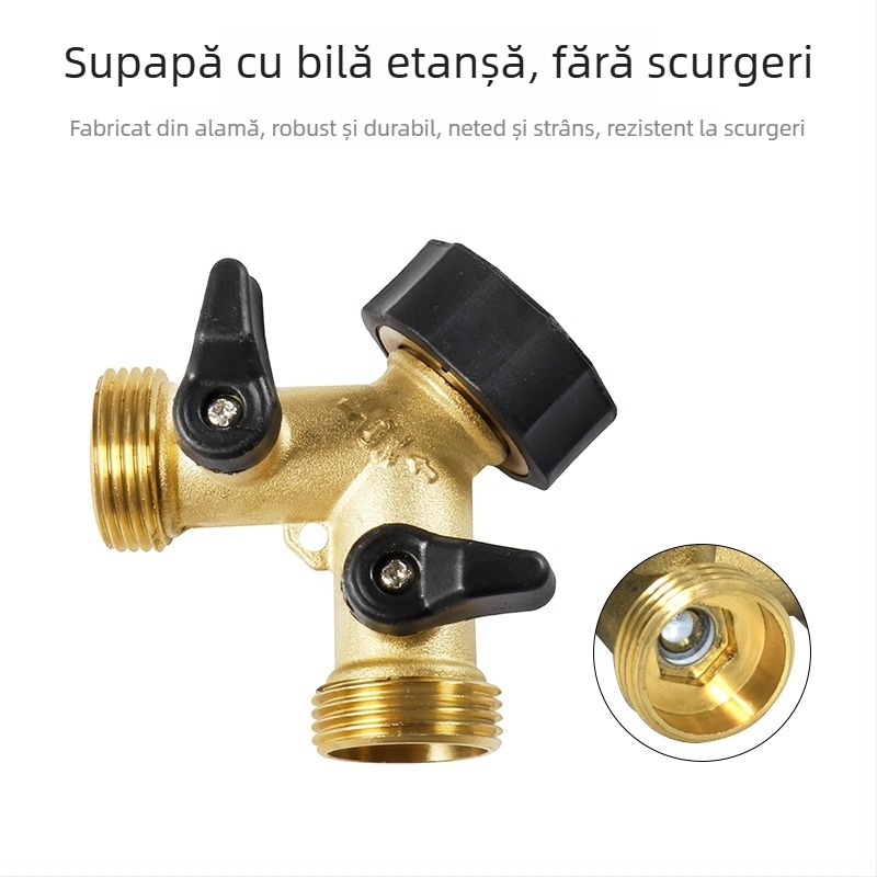 Conector din alamă de tip Y pentru țeava de apă, flux dual pentru irigare, conectare rapidă