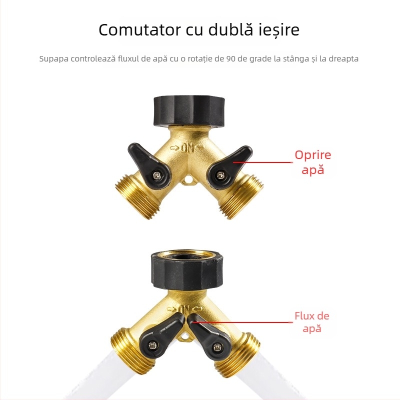 Conector din alamă de tip Y pentru țeava de apă, flux dual pentru irigare, conectare rapidă