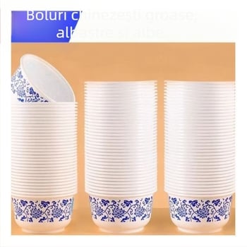 Vas de unică folosință din plastic, design porțelan albastru și alb, luxos, rezistent la temperaturi, potrivit pentru alimente, pentru catering, nunți și uz casnic
