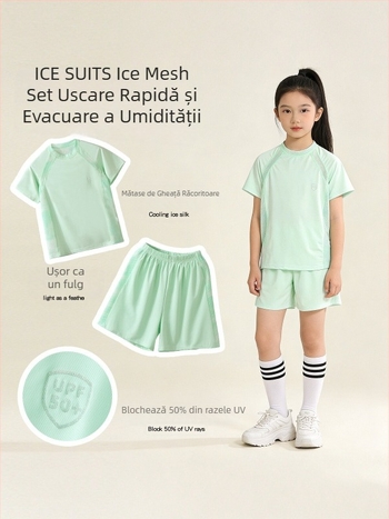 2026 Nou set sport pentru copii din ice silk, uscare rapidă, respirabil, subțire, protecție solară, două piese
