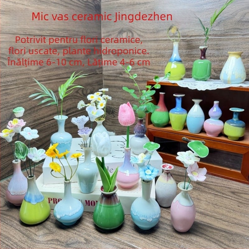 Vază ceramică mică, lucrată manual, pentru birou, vază decorativă pentru flori, artă ceramică cu glazură la cuptor