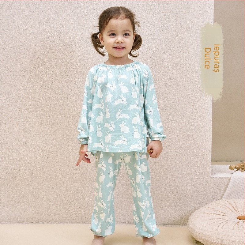 Andan Set Pijamale Copii Unisex cu Mâneci Lungi din Bambus-Bumbac-Spandex, Model Cartoon, Îmbrăcăminte de Casă