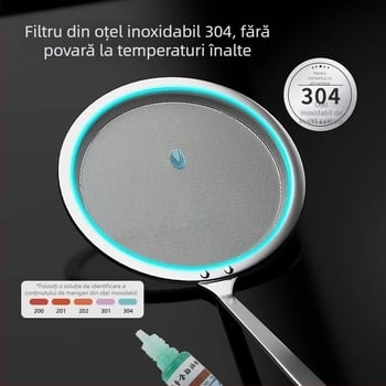 Lingură de strecurare din oțel inoxidabil 304 cu plasă fină, pentru bucătărie; filtrează spuma, separă uleiul și elimină resturi din supă fierbinte