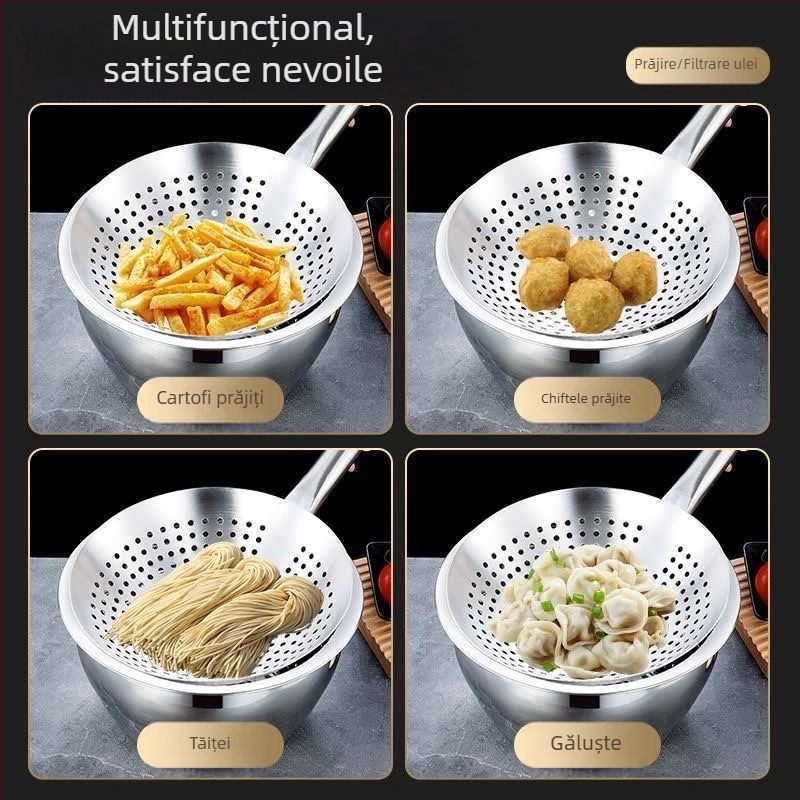 Colander din oțel inoxidabil, îngroșat, pentru prăjit, uz casnic și comercial, strecurător de bucătărie, lingură mare cu găuri