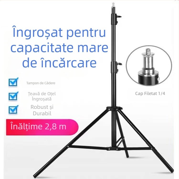 Trepied de podea de 2,8 m cu suport pentru telefon și iluminare pentru streaming în direct