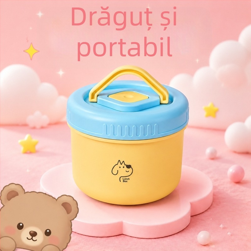 Cutie prânz ceramică rotundă, pentru angajați de birou și studenți, capacitate 1–2 L, strat unic, nefiind potrivită pentru microunde, portabilă, stil modern minimalist, model desen animat