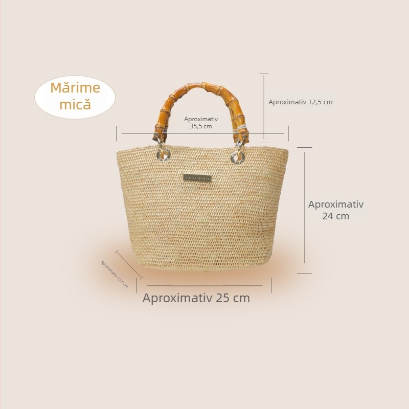 Geantă Kaishida din rafie, țesută manual, stil franțuzesc, capacitate mare, design minimalist