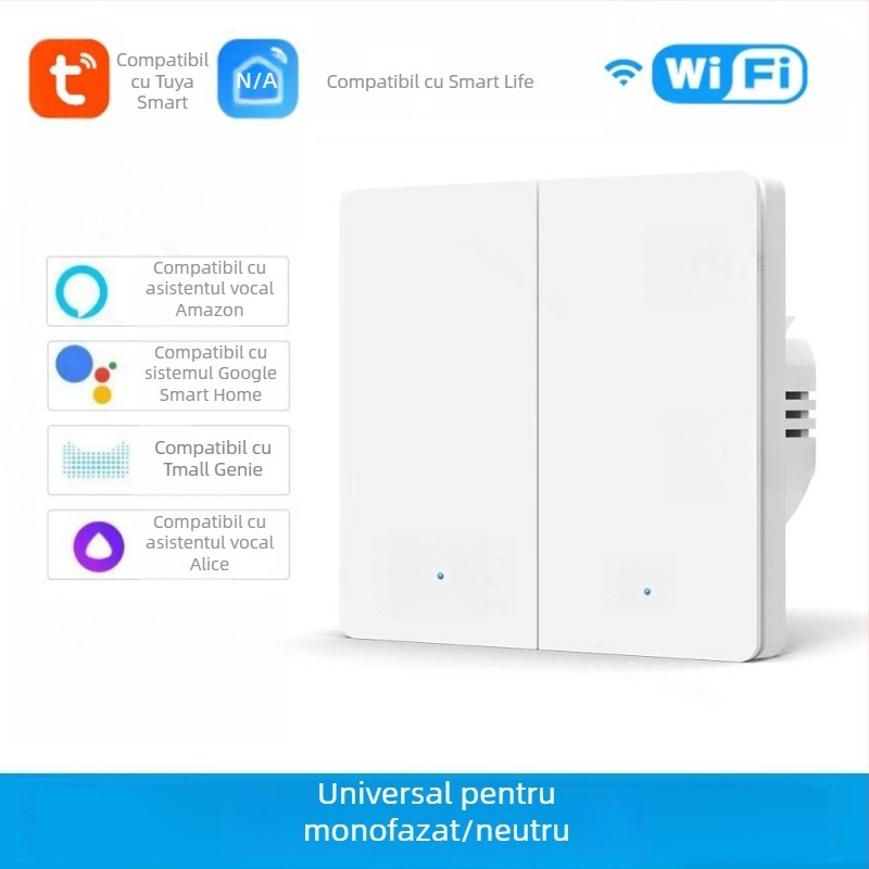 Comutator WiFi cu T34, Bluetooth, 433 MHz, mod dual și mod tri, control de la distanță prin aplicație, panou cu puncte