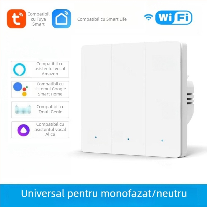 Comutator WiFi cu T34, Bluetooth, 433 MHz, mod dual și mod tri, control de la distanță prin aplicație, panou cu puncte