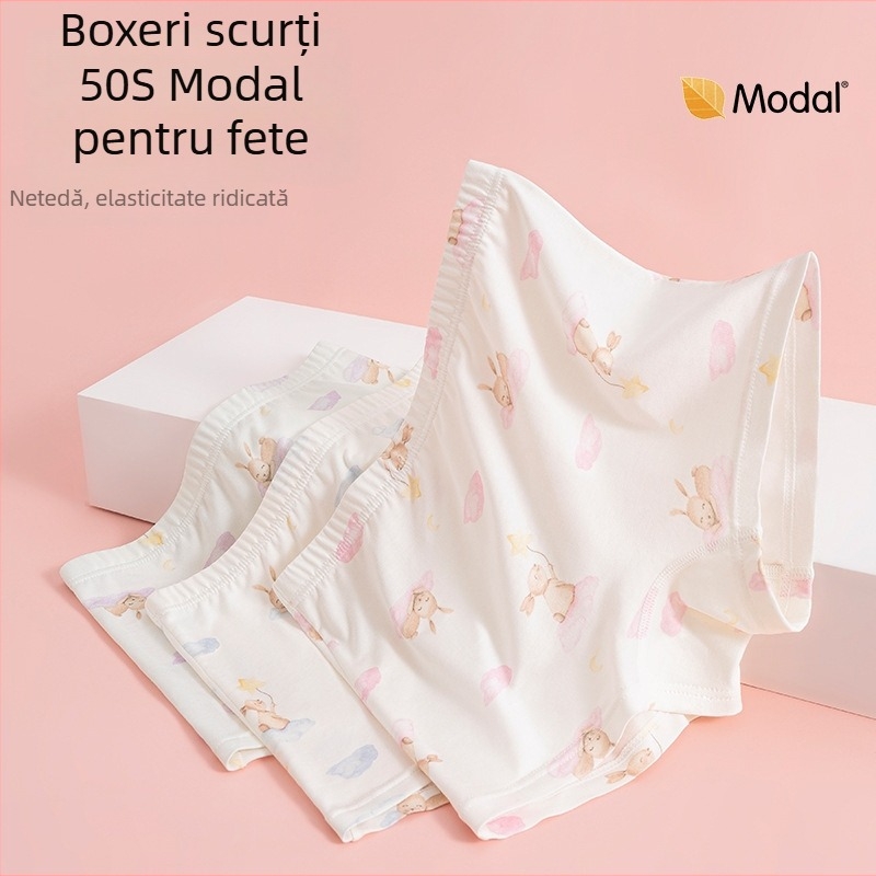 Lenjerie din modal pentru fete, boxeri talie medie cu funda, 3–8 ani