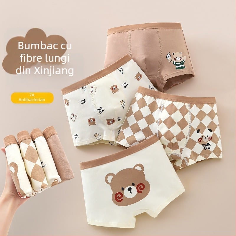 Boxer pentru copii din bumbac de clasă A, antibacterian, pentru copii între 3 și 8 ani, 95% bumbac, 5% elastan