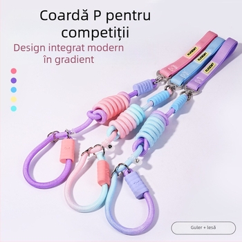 Lesă pentru câini în culoare gradientă, cu lanț P rezistent la rupere, pentru câini de talie medie și mare, previne evadarea