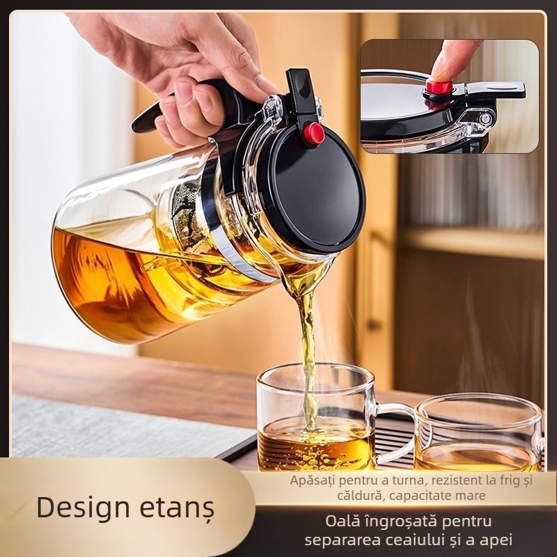 Ceainic din sticlă cu infuzor și filtru, pentru uz casnic, set de ceai cu separare la atingere, cană de infuzare din sticlă