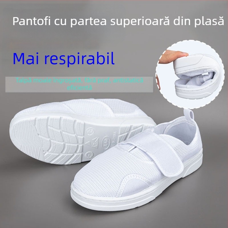 Pantofi antistatice cu plasă respirabilă, talpa moale îngroșată, închidere cu Velcro, încălțăminte de lucru unisex pentru atelier