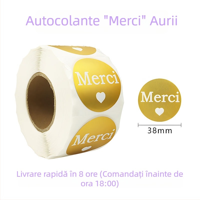hyx Etichetă de sigilare autocolantă aurie, 3,8 cm, pentru plicuri și documente, formă inimă, Mulțumesc