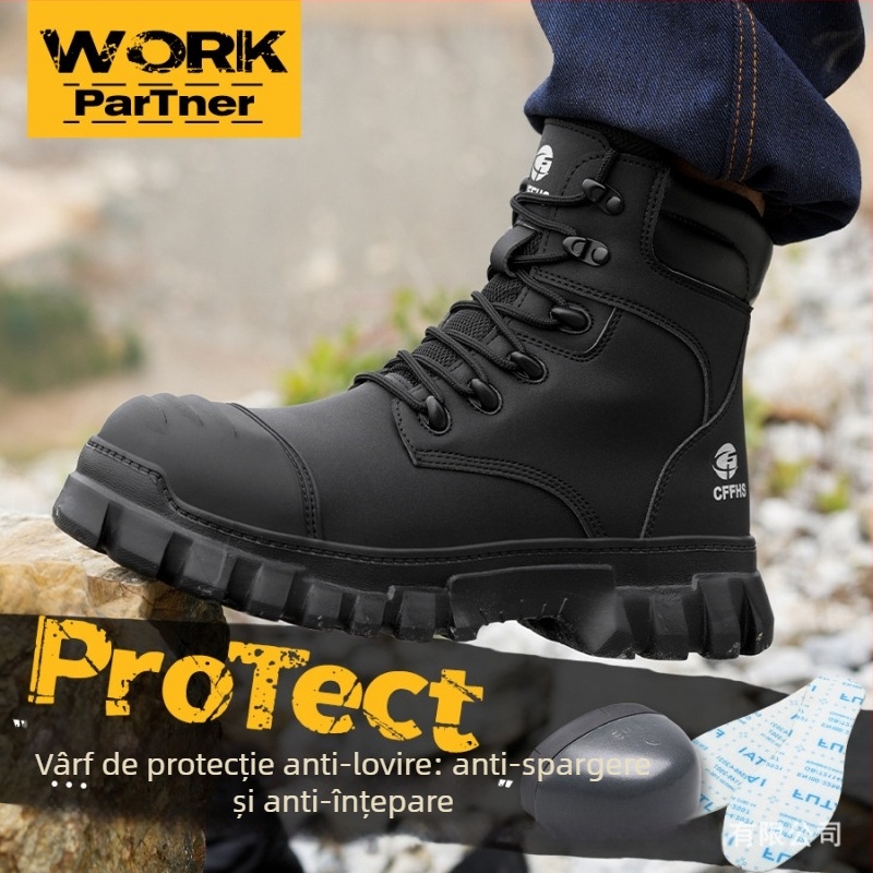 CFFHS Pantofi de protecție noi cu vârf din oțel, anti-șoc și anti-perforație, eleganți și comozi pentru uz zilnic și industrial