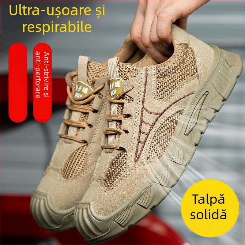Pantofi de protecție de vară, respirabili, vârf din plastic-otel, antișoc și anti-înțepare, izolați, talpă solidă, rezistenți la uzură pentru șantiere