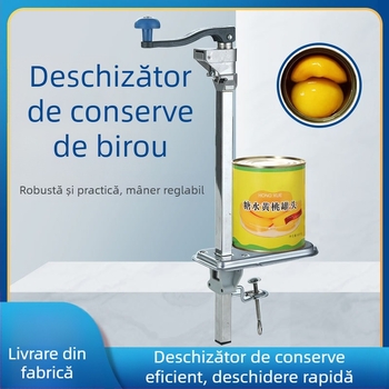 Deschizător de conserve de birou, manual, rotativ, din oțel inoxidabil