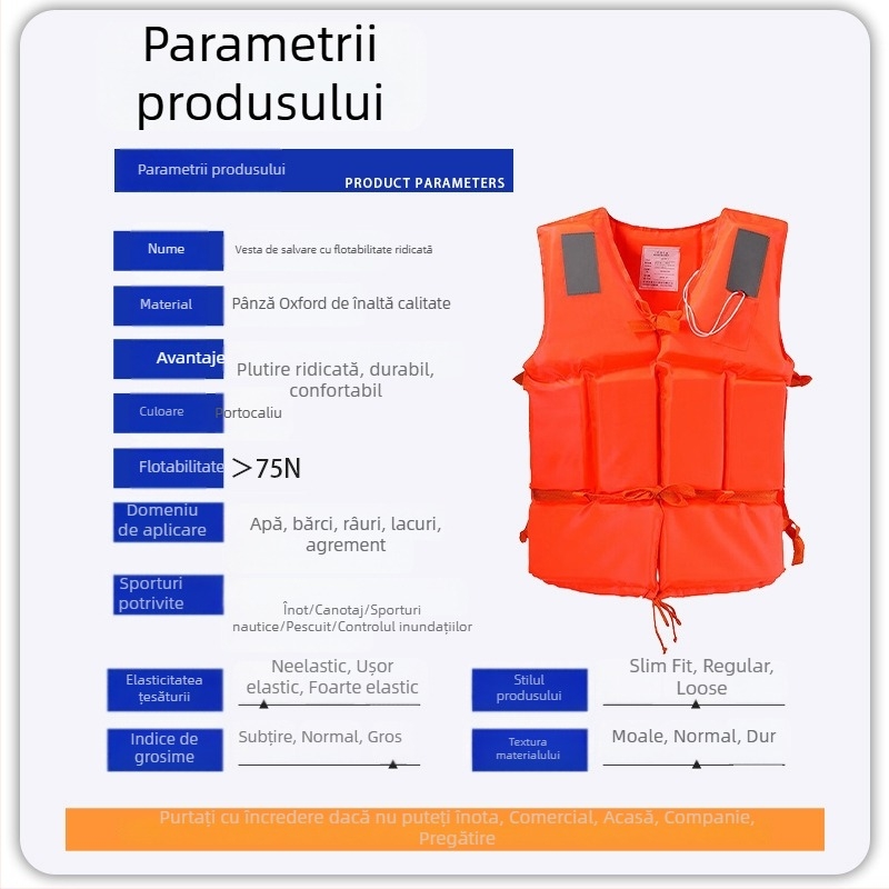 Vestă de salvare pentru adulți, cu plutaj înalt, vestă de flotabilitate profesională pentru pescuit, portabilă pentru bărci de pescuit.
