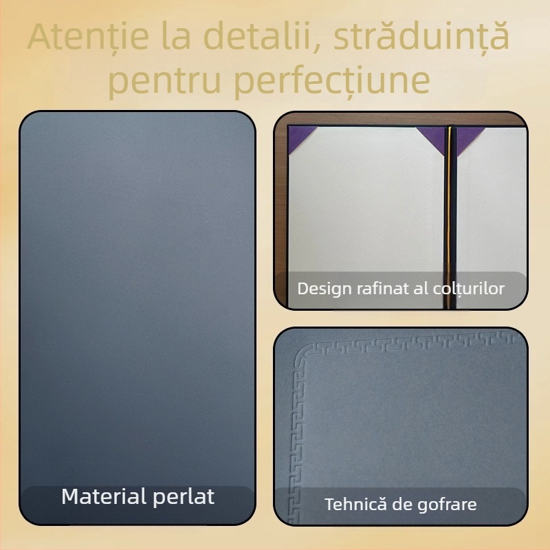 Plic certificat cu copertă de catifea pe hârtie perlată, format A4, pentru certificate de onoare, certificate de premiu, scrisori de numire și un caiet de semnare de lux