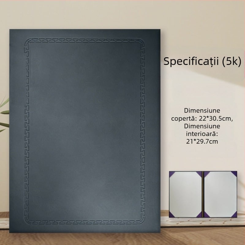 Plic certificat cu copertă de catifea pe hârtie perlată, format A4, pentru certificate de onoare, certificate de premiu, scrisori de numire și un caiet de semnare de lux
