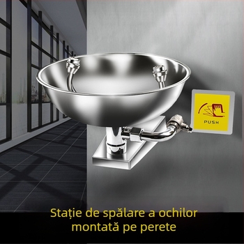 Stație de spalare a ochilor pentru laborator, oțel inox 304, dublă ieșire, montaj pe perete sau tip masă, jet de spălare, urgență