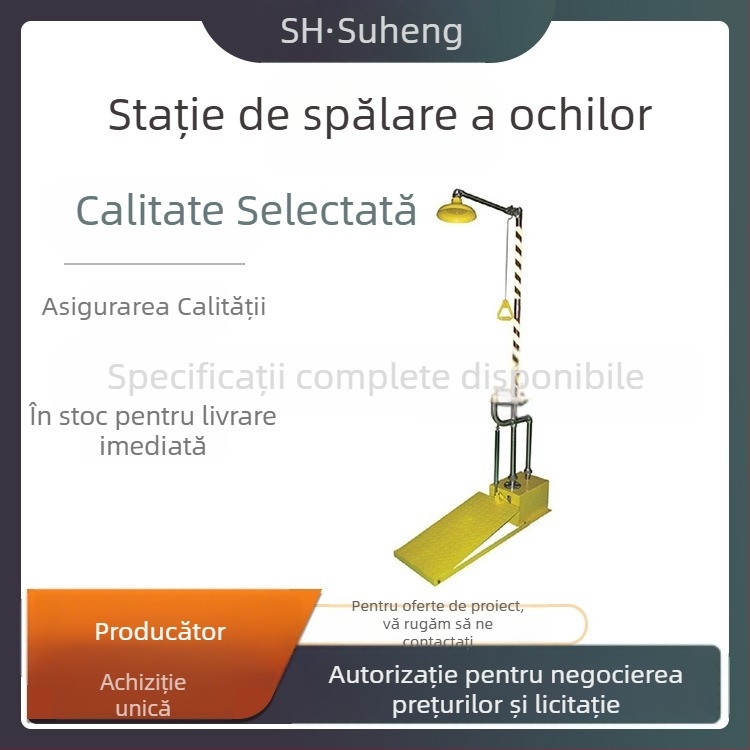 Stație de spălare a ochilor cu pedala, drenaj automat, antiîngheț, oțel inoxidabil 304