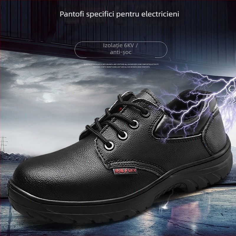 Pantofi izolatori de protecție electrică 6 kV, vârf din plastic, fără metal, talpă joasă, partea superioară din piele de vită
