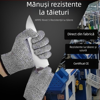 Mănuși gri rezistente la tăiere pentru bucătărie, HPPE, siguranță alimentară, pentru bucătari și tâmplărie