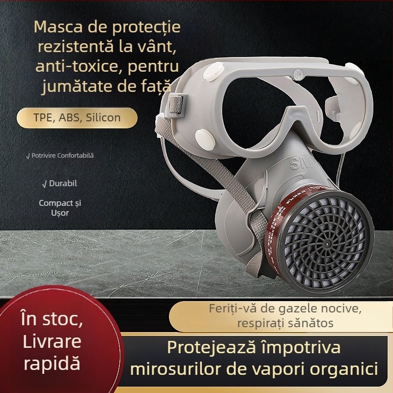 Mască de gaz cu filtru din cărbune activ, respirator protector împotriva pesticidelor și formaldehidei, pentru industrie și construcții
