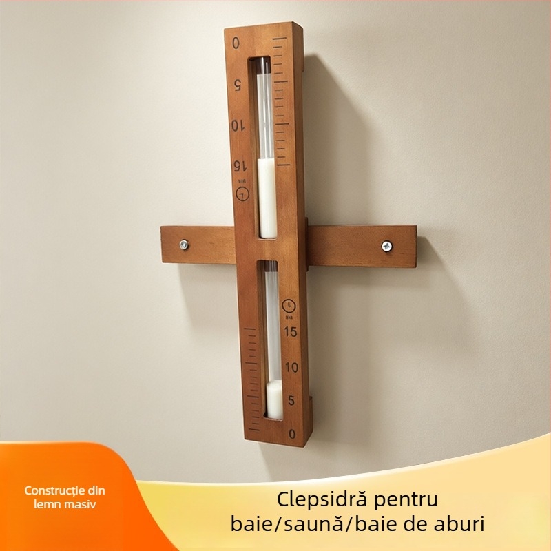 Cronometru cu nisip din lemn, montat pe perete, pentru saună/baie de aburi, cu termometru