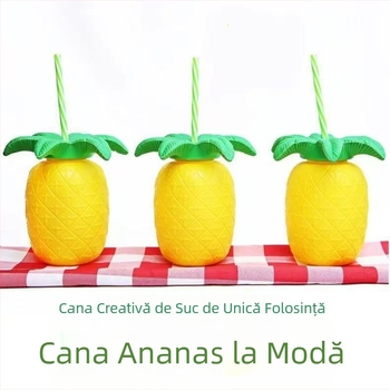 Pahar plastic în formă de ananas, cu pai