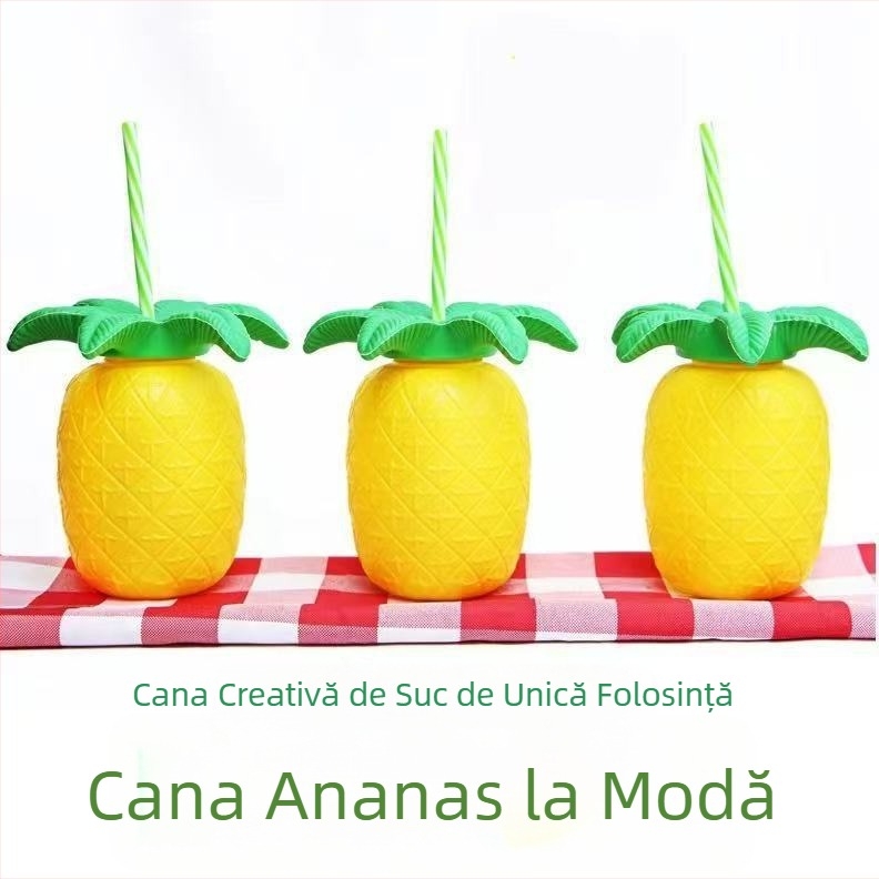 Pahar plastic în formă de ananas, cu pai