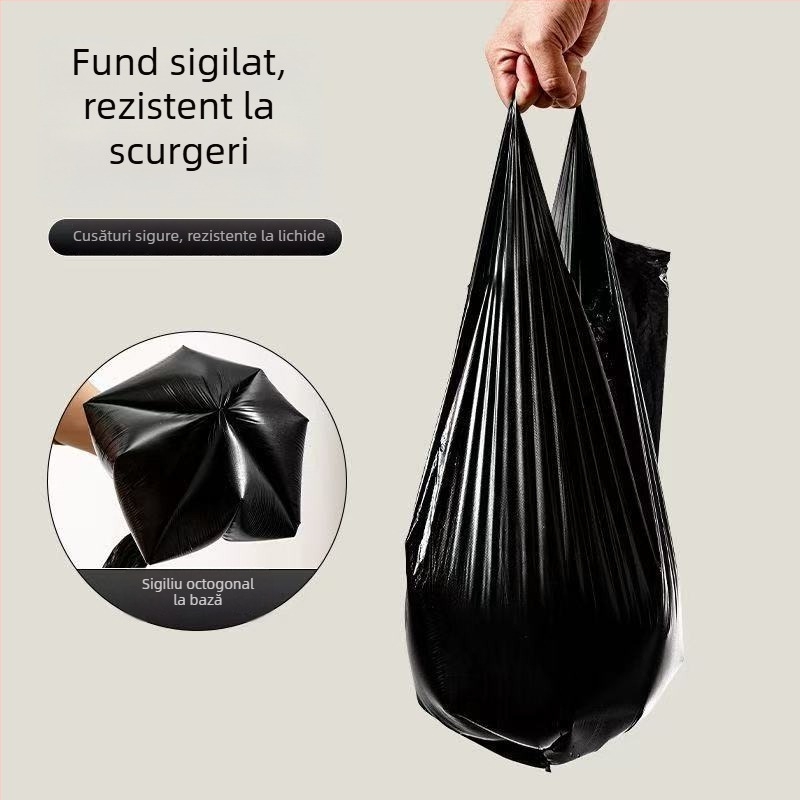 Saci de gunoi în stil vestă pentru uz casnic, groși, negri, mari, pentru bucătărie, cu parfum lemongrass, fără rupturi, cu șnur de strângere