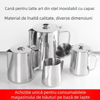 Pichet din oțel inoxidabil pentru latte art, cu capac, gură de turnare ascuțită și corp îngroșat