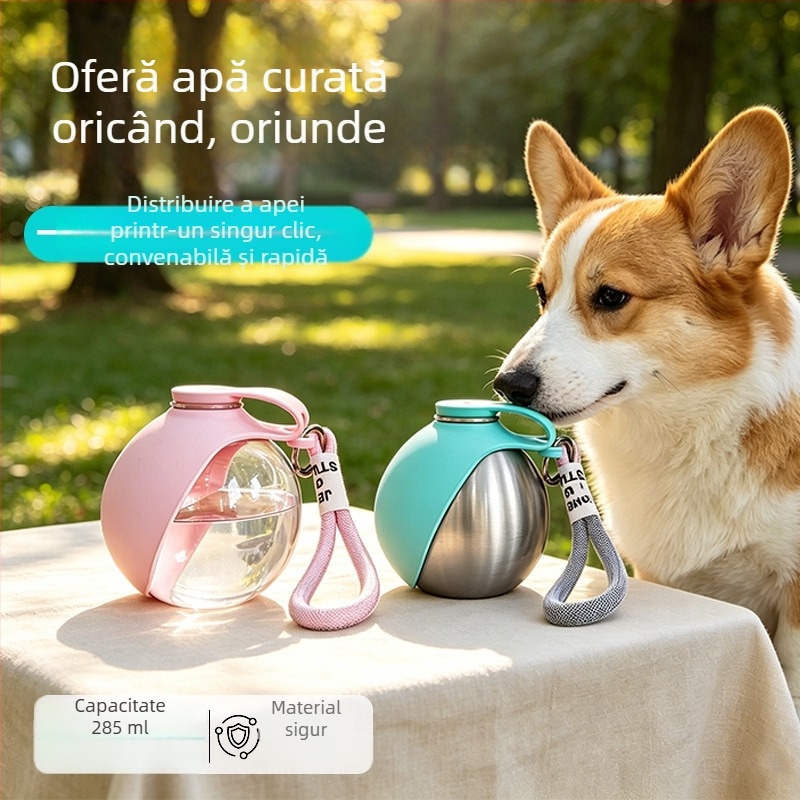 Sticlă din oțel inoxidabil pentru apă pentru animale de companie, cu cupă pliabilă pentru câini și pisici