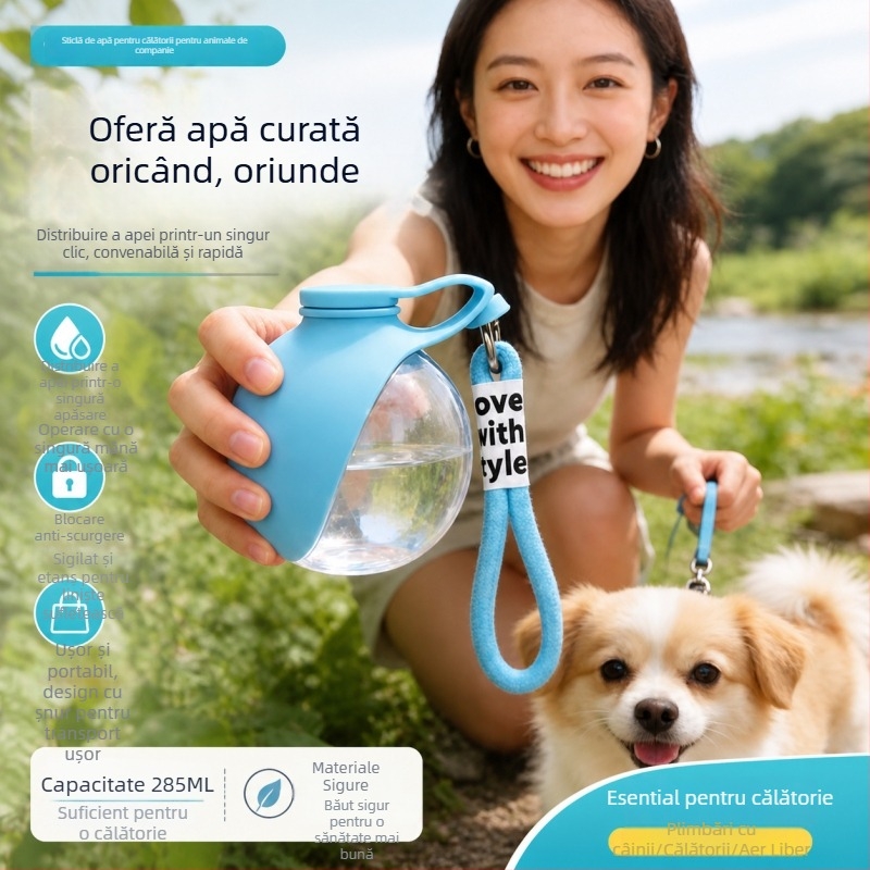 Sticlă din oțel inoxidabil pentru apă pentru animale de companie, cu cupă pliabilă pentru câini și pisici