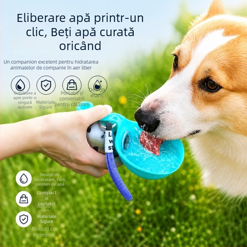 Sticlă din oțel inoxidabil pentru apă pentru animale de companie, cu cupă pliabilă pentru câini și pisici