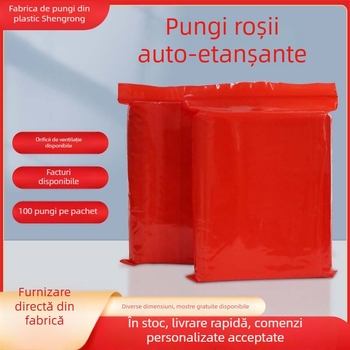 Pungă zip roșie din plastic, auto sigilantă, pentru ambalare generală, cu bandă de sigilare de 1.5 cm