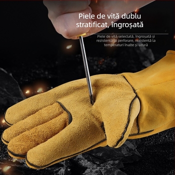 Mănuși de sudură cu izolație termică, groase, rezistente la uzură, din piele de vițel, rezistente la temperaturi înalte, anti-arsură, moi și confortabile, ignifuge
