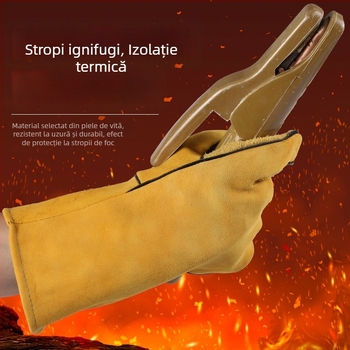 Mănuși de sudură cu izolație termică, groase, rezistente la uzură, din piele de vițel, rezistente la temperaturi înalte, anti-arsură, moi și confortabile, ignifuge